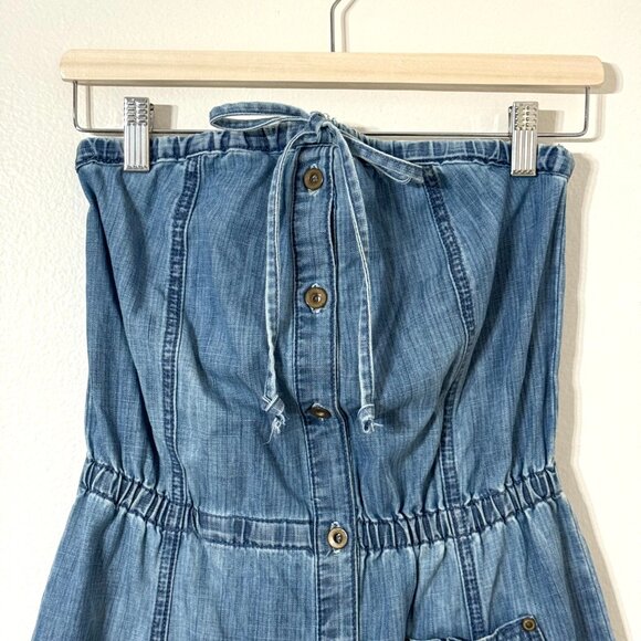 Levis Jeans Y2K Denim Strapless Dress Elastic Waist Western Country Cowgirl - Picture 2 of 11